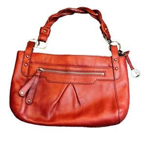 Audrey Brooke Shoulder Handbag Purse Red Genuine Leather Top Zip Pocket Timeless